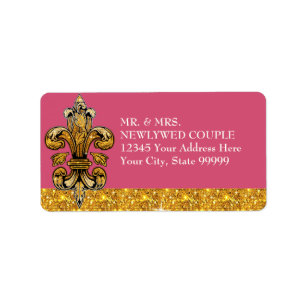 Étiquette Glitter Look Faux Gold Black Formal Fleur de Lis