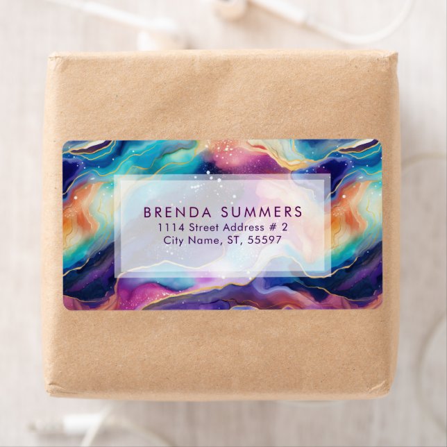 Étiquette Glitterie colorée Agate texture motif (En situation)