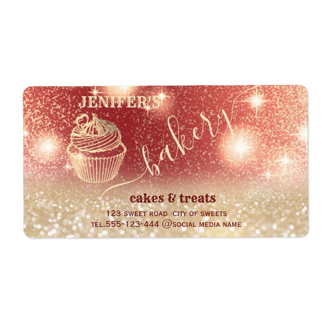 Étiquette Glitterie or étincelant cupcake chef script boulan (Devant)