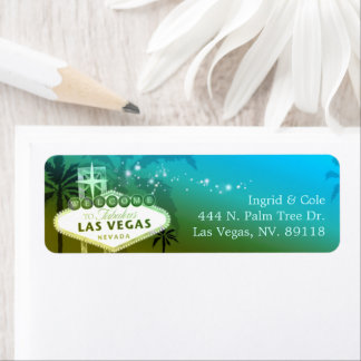 Étiquette Glittery Blue Las Vegas Mariage Adresse de retour