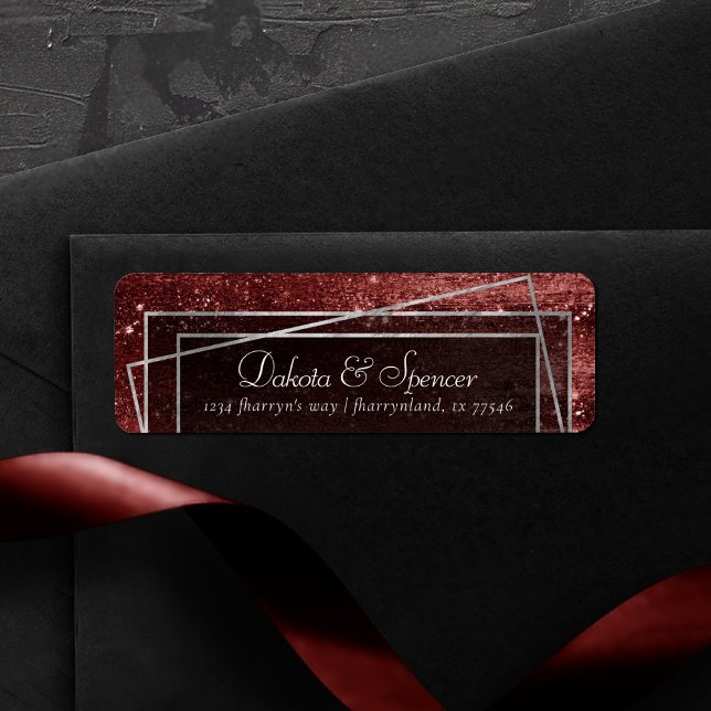Étiquette Glitzy Foil | Henna Crimson Red Sparkson Adresse (Créateur téléchargé)