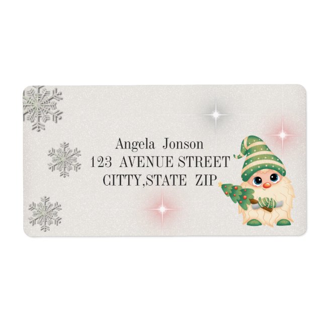 Étiquette Gnome,Sapin,Paillettes Flocons de neige (Devant)