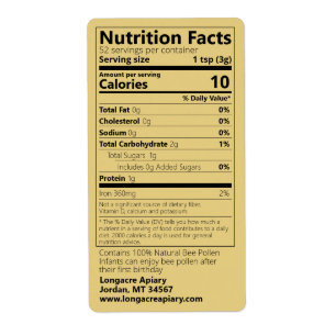 Étiquette Gold Bee Pollen Nutrition Facts Food