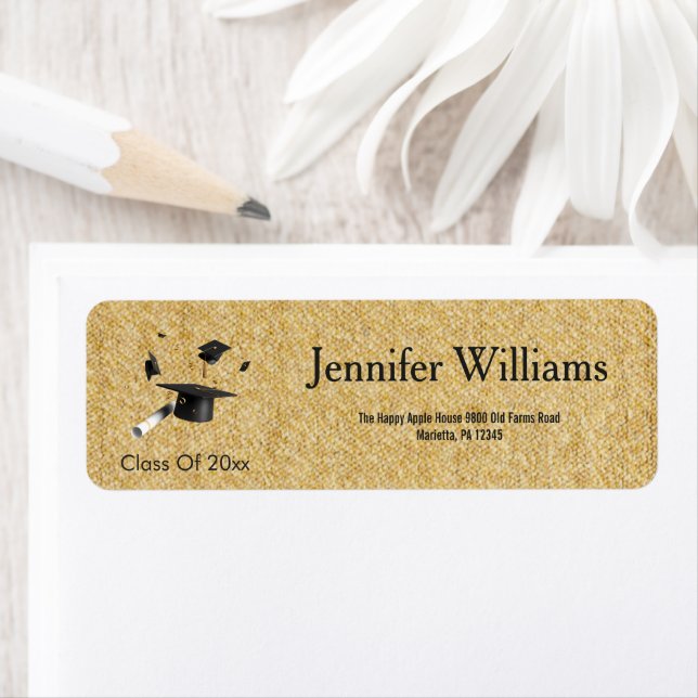 Étiquette  Gold Black Double Graduation Return Address (En situation)