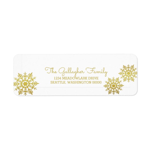 Étiquette Gold Chimmerge Chic Snowflake Holiday (Devant)