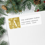 Étiquette Gold Christmas Lights Holiday Adresse de retour<br><div class="desc">Étiquettes d'adresse de retour de vacances personnalisées avec un design élégant et moderne avec votre monogramme personnalisé sur l'arrière - plan de livre d'or.</div>