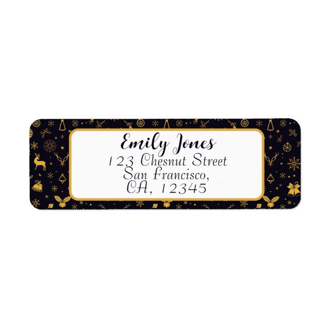 Étiquette Gold Christmas Pattern Return Address Label (Devant)