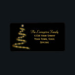 Étiquette Gold  Christmas Tree Black Holiday Return Address<br><div class="desc">These return address labels feature a simple yet elegant design with a stylized Christmas tree fashioned out of gold ribbon and stars on a black background. Perfect way to add some style to you holiday mailings.</div>
