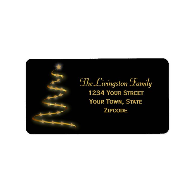 Étiquette Gold  Christmas Tree Black Holiday Return Address (Devant)