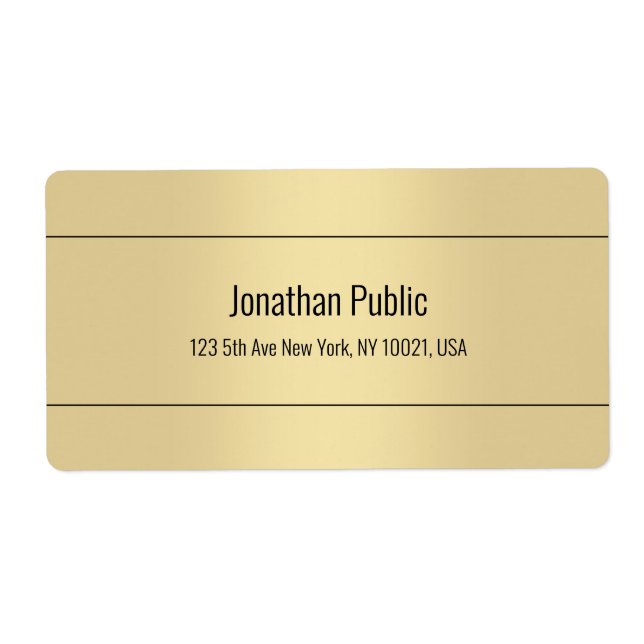 Étiquette Gold Color Simple Design Modèle Adresse d'expéditi (Devant)