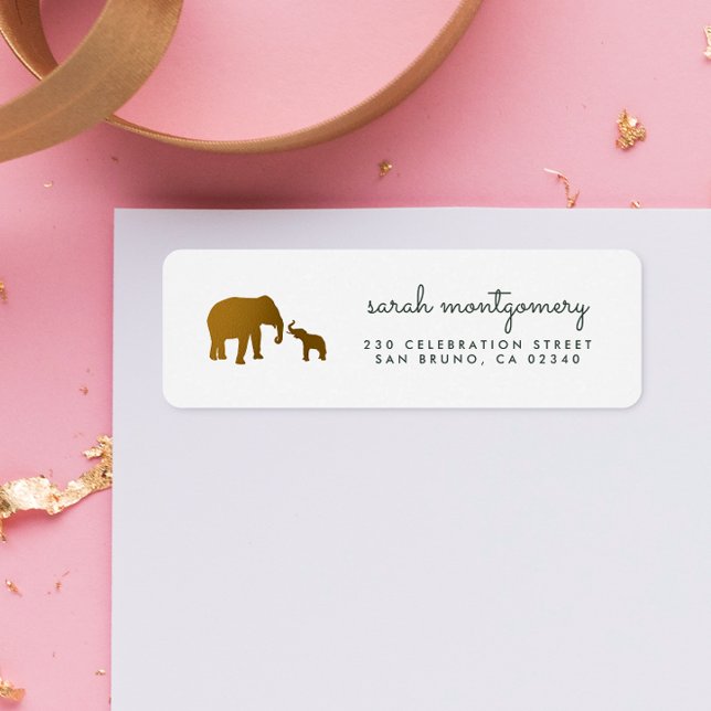 Étiquette Gold Elephant Family Adresse de retour (Return Address Label Mock-up)