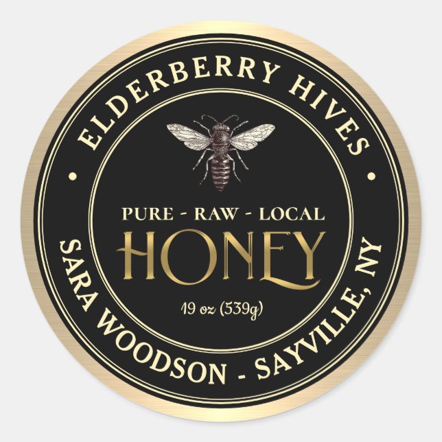 Étiquette Gold et Black Honey avec reine Vintage (Devant)