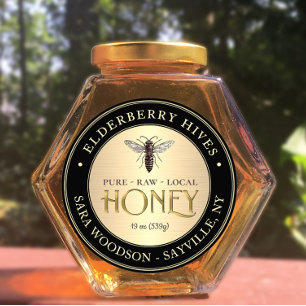 Étiquette Gold et Black Honey avec reine Vintage