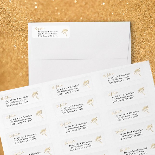 Étiquette Gold Fleur sauvage Future M & Mme Adresse de retou (The Future Mr & Mrs return address labels in White & Gold, from my Wildflower Sketch collection
)