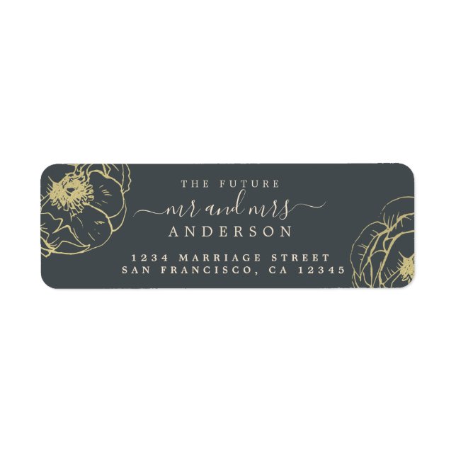 Étiquette Gold Floral Future M. Mme Mariage Adresse de retou (Devant)