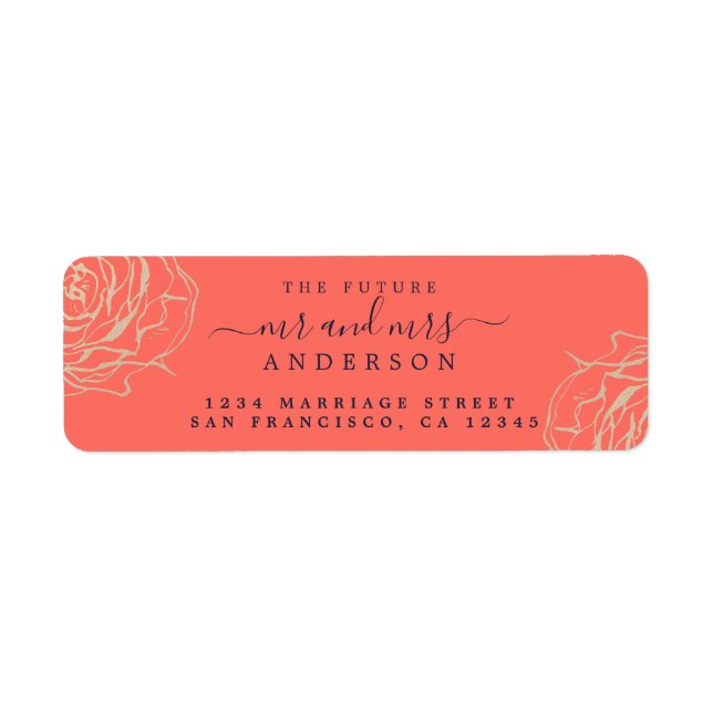 Étiquette Gold Floral Future M. Mme Mariage Adresse de retou (Devant)