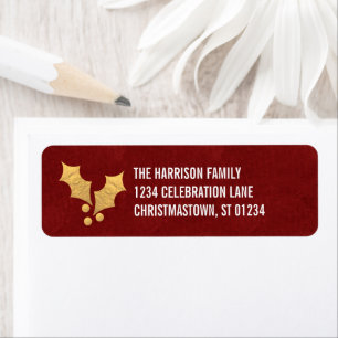 Étiquette Gold Foil Holly Noël personnalisé