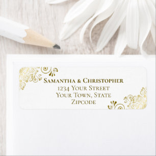 Étiquette Gold Frills Elegant Mariage blanc Adresse de retou