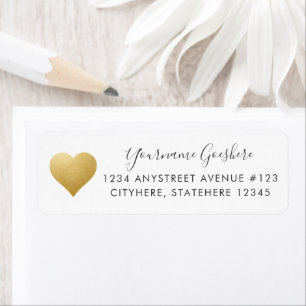 Étiquette Gold Heart Simple Mariage Adresse de retour