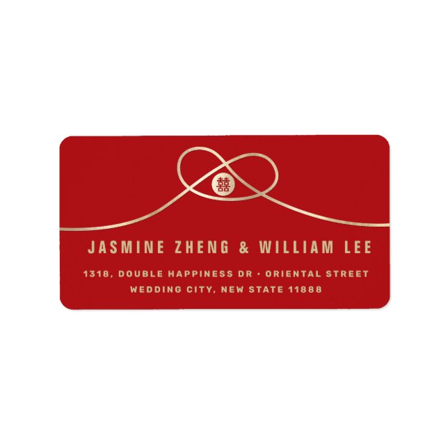 Étiquette Gold Knot Union Double Bonheur Mariage chinois (Devant)