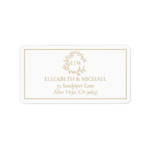 Étiquette Gold Leafy Crest Monogram Adresse Mariage