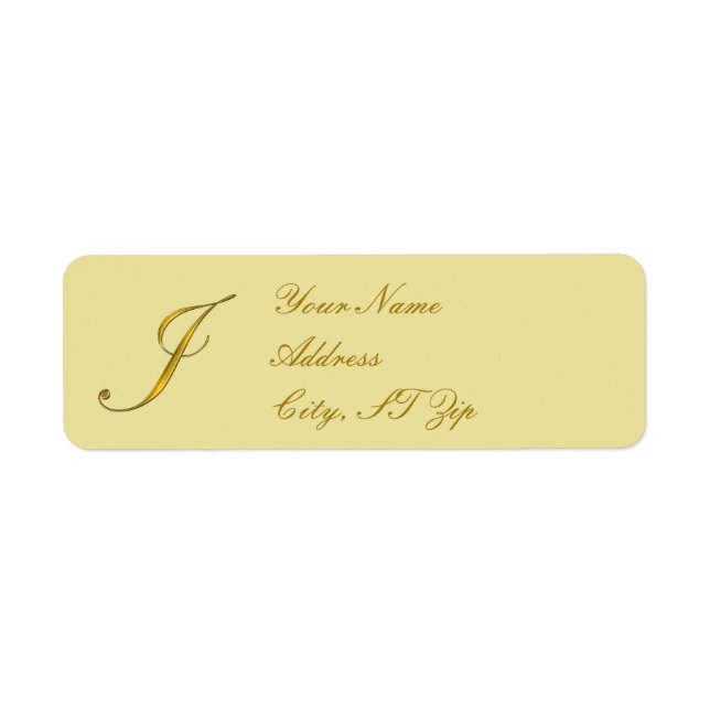 Étiquette Gold Monogramme J Customisé Adresse de retour Étiq (Devant)