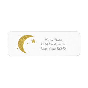Étiquette Gold Moon & Stars Baby shower White Invitation
