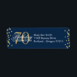 Étiquette Gold Navy Blue 70e anniversaire Parties scintillan<br><div class="desc">Elégant 70e anniversaire de fête Gold Faux Parties scintillant Confetti modèle bleu marine. Facile à utiliser et facile à personnaliser. Commandez aujourd'hui !</div>