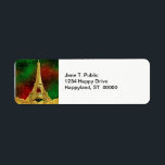 Étiquette Gold Paris Skyline #2 Christmas Starry<br><div class="desc">Golden Paris France Skyline #2, Festive Christmas Red and Green Starry Sky Personnalisable Invitations et accessoires avec un thème parisien mettant en vedette une tour Eiffel aux couleurs dorées stylisées contre un ciel festif étoile rouge et verte de Noël Ce produit fait partie d'une suite de designs assortis et coordonnés...</div>