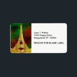 Étiquette Gold Paris Skyline #2 Christmas Starry<br><div class="desc">Golden Paris France Skyline #2, Festive Christmas Red and Green Starry Sky ========= Invitations et accessoires personnalisables sur le thème parisien avec une tour Eiffel stylisée de couleur dorée contre un ciel festif de Noël étoilé rouge et vert Ce produit fait partie d'une suite de designs assortis et coordonnés qui...</div>