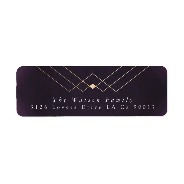 Étiquette Gold Purple Elegance Diamant Geo Déco Mariage (Devant)