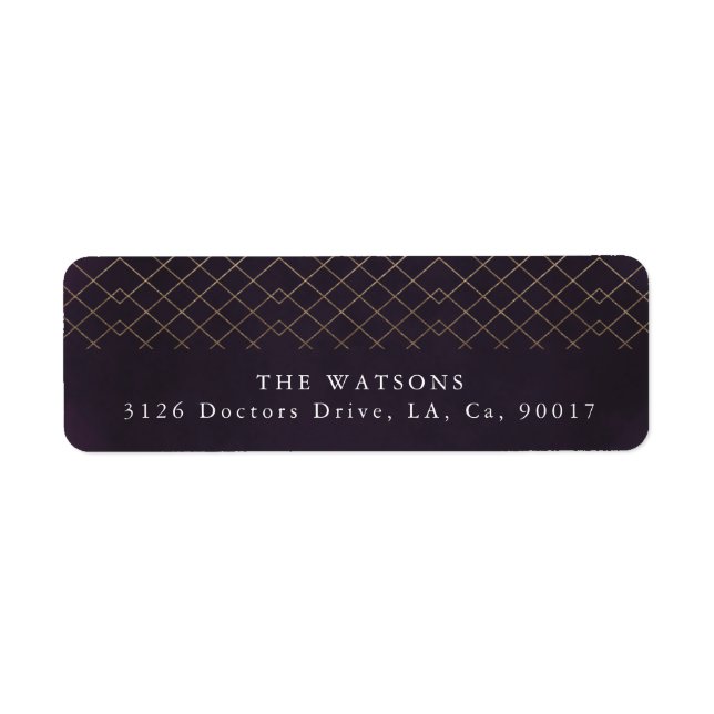 Étiquette Gold Purple Elegance Diamant Geo Déco Mariage (Devant)