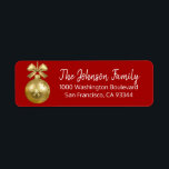 Étiquette Gold Red Orament Christmas Adresse de retour<br><div class="desc">Étiquettes de retour élégant et classe pour Noël (Noël) Cartes de voeux / enveloppes de Noël. Boule d'ornement or,  arrière - plan rouge. Lettres blanches modernes pour nom de famille et adresse. La couleur et la police de la lettre peuvent être modifiées.</div>