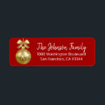 Étiquette Gold Red Orament Christmas Adresse de retour<br><div class="desc">Étiquettes de retour élégant et classe pour Noël (Noël) Cartes de voeux / enveloppes de Noël. Boule d'ornement or,  arrière - plan rouge. Lettres blanches modernes pour nom de famille et adresse. La couleur et la police de la lettre peuvent être modifiées.</div>