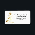 Étiquette Gold Ribon Christmas Tree Holiday Adresse de retou<br><div class="desc">Ces étiquettes d'adresse de retour présentent un design simple mais élégant avec un sapin de Noël stylisé en ruban doré et des étoiles sur un arrière - plan blanc. Une façon parfaite d'ajouter un peu de style à vos mailings de vacances.</div>