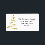 Étiquette Gold Ribon Christmas Tree Holiday Adresse de retou<br><div class="desc">Ces étiquettes d'adresse de retour présentent un design simple mais élégant avec un sapin de Noël stylisé en ruban doré et des étoiles sur un arrière - plan blanc. Une façon parfaite d'ajouter un peu de style à vos mailings de vacances.</div>