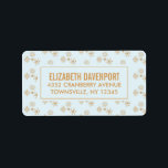 Étiquette Gold Snowflake Crystals on Frosty Blue - Christmas<br><div class="desc">Address labels with four elegant golden snowflakes with fancy crystalline shapes. A frosty light blue background. The back has a repeating pattern of gold snowflakes.</div>
