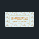 Étiquette Gold Snowflake Crystals on Frosty Blue - Christmas<br><div class="desc">Address labels with four elegant golden snowflakes with fancy crystalline shapes. A frosty light blue background. The back has a repeating pattern of gold snowflakes.</div>