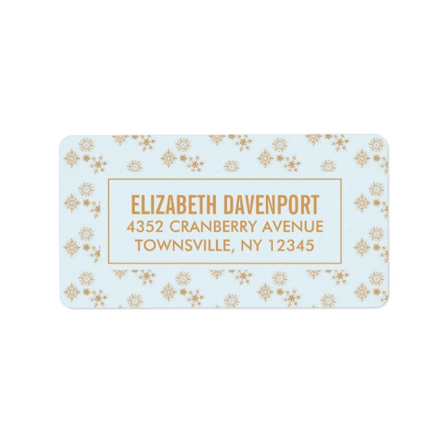 Étiquette Gold Snowflake Crystals on Frosty Blue - Christmas (Devant)