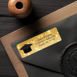 Étiquette Gold Sparkle Graduation Cap Chic Adresse de retour