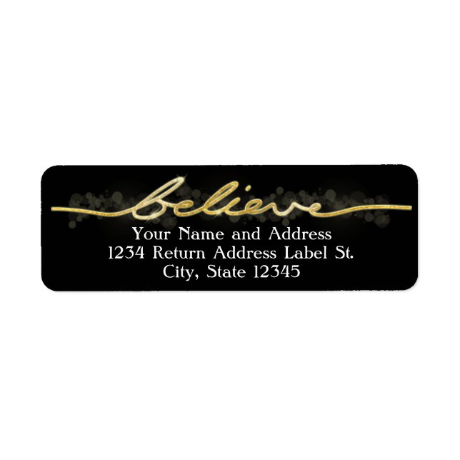 Étiquette Gold Sparkle Look Bokeh Croire Noël (Devant)