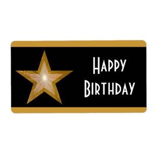 Étiquette "Gold" Star strié 'Happy Birthday' grand noir