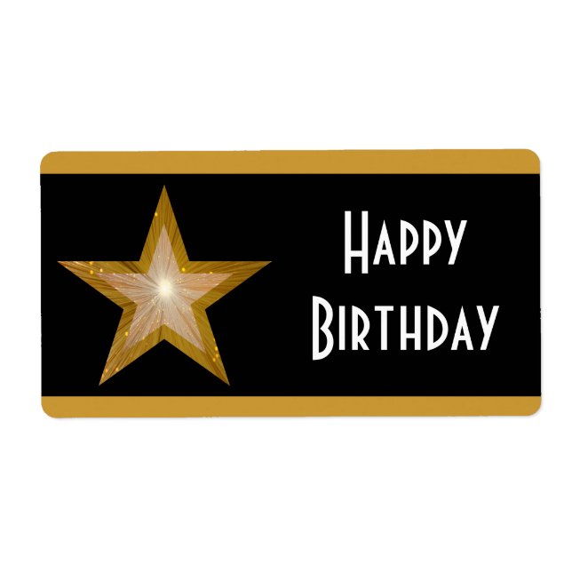 Étiquette "Gold" Star strié 'Happy Birthday' grand noir (Devant)