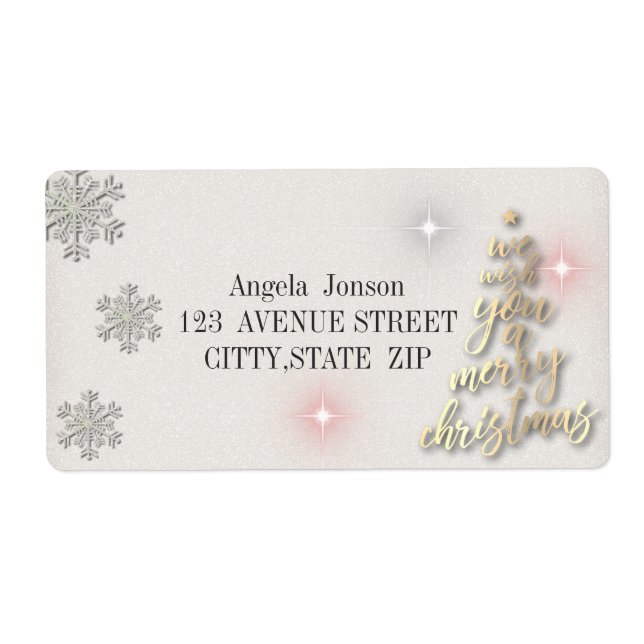 Étiquette Gold Tree Nous Vous Souhaitons Un Joyeux Noël (Devant)