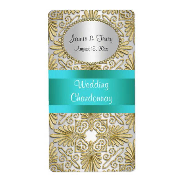 Étiquette Gold White Art Deco Damask do-it-yourself Party Vi (Devant)