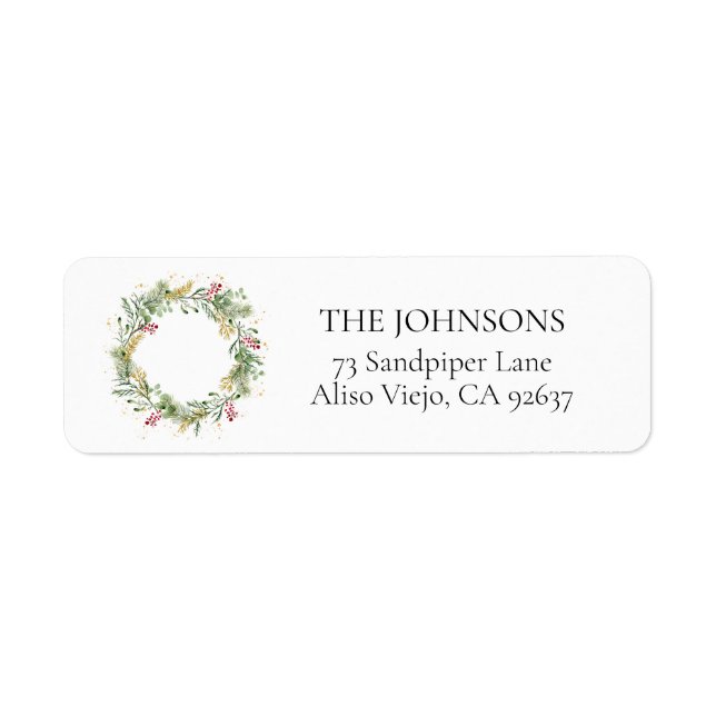 Étiquette Gold Winter Greenery Wreath Return Adresse Label (Devant)