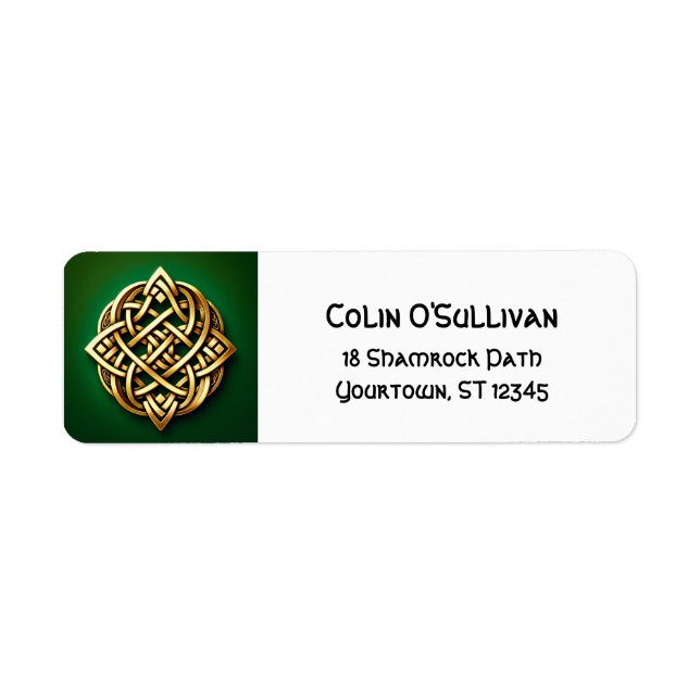 Étiquette Golden Celtic noeud sur vert Adresse de retour Lab (Devant)
