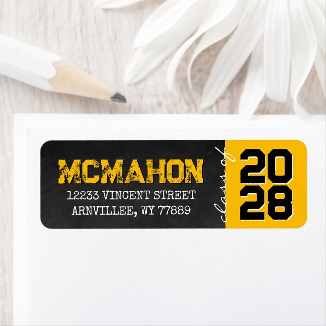 Étiquette Golden Chalkboard Graduation Adresse de retour (Matching Envelopes, Return Address Labels & Envelope Seals)