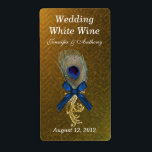 Étiquette Golden Chevron Peacock Feather Mariage Mini vin<br><div class="desc">Des mini-étiquettes mariages chic réalisés dans un motif chevron de couleur or. Des graphiques d'un élégant ton or fleurissent, avec un arc bleu, et une plume de paon, décorent le milieu du étiquette. Le texte en blanc est prêt à être personnalisé pour votre journée spéciale. Idéal pour votre réception de...</div>