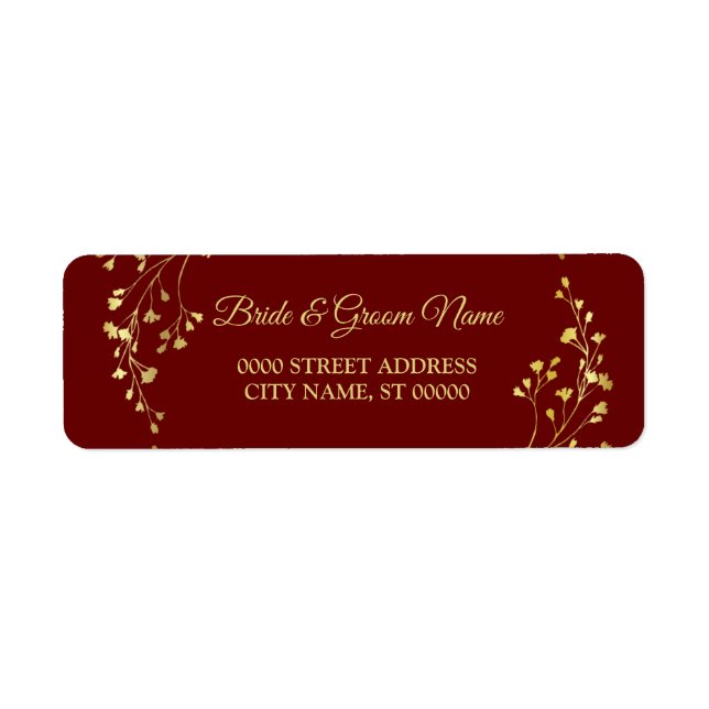 Étiquette Golden Floral Wreath Red Wedding Return Address (Devant)